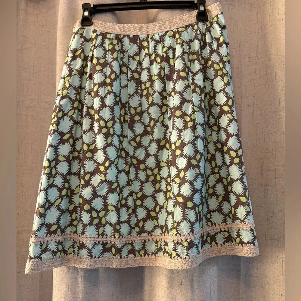 Etcetera Short Circle Skirt Size 0 100% Cotton. Mint, green, brown. Lined.